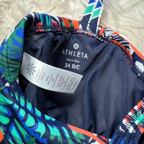 Athleta Hanalei Bralette Bikini Top Navy Blue And Coral‎ Size 32 B/C - Picture 4 of 5